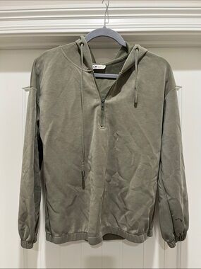 Cable & Gauge Olive Half-Zip Hooded Utility Jacket
